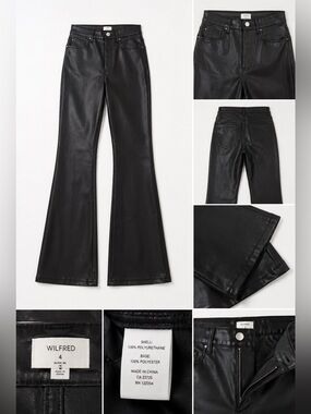 Aritzia Wilfred Vegan Leather High Rise Flare Pants Black Size